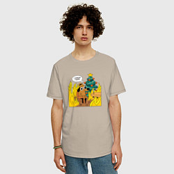 Футболка оверсайз мужская 2024 - this is fine, цвет: миндальный — фото 2