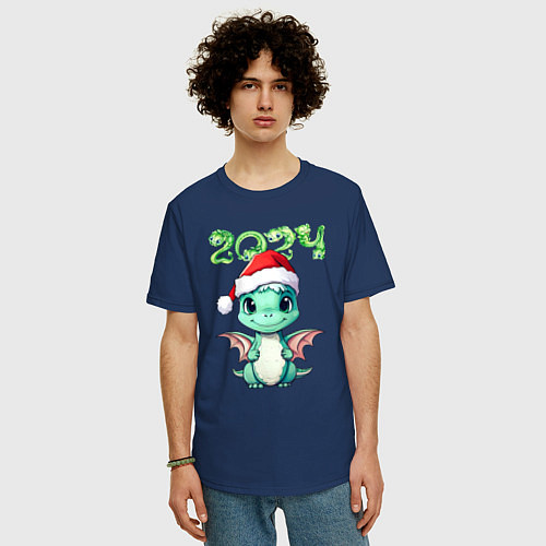 Мужская футболка оверсайз 2024 символ года милый дракончик / Тёмно-синий – фото 3