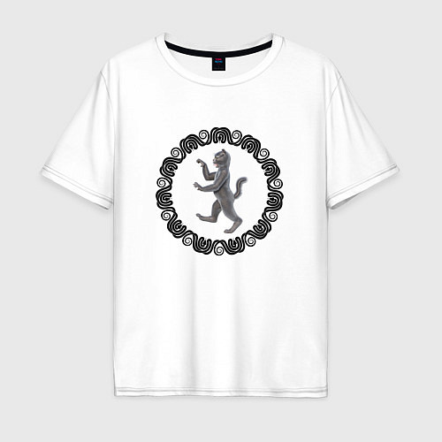 Мужская футболка оверсайз Окружённый змеями геральдический кот / Белый – фото 1