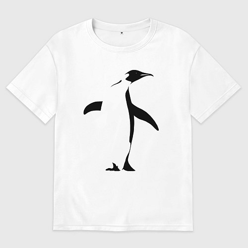 Мужская футболка оверсайз Пингвин анфас трафарет / Белый – фото 1