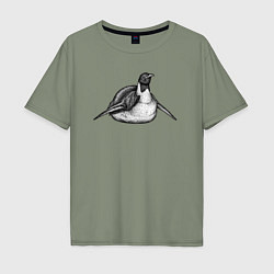 Мужская футболка оверсайз Пингвин едет с горы
