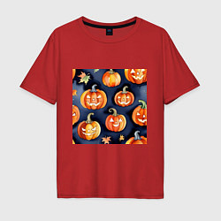 Мужская футболка оверсайз Хэллоуинские тыквы акварель