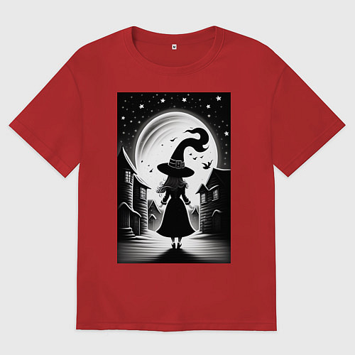 Мужская футболка оверсайз Halloween - маленькая ведьма / Красный – фото 1