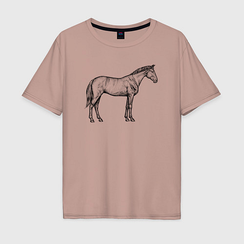 Мужская футболка оверсайз Лошадь стоит в профиль / Пыльно-розовый – фото 1