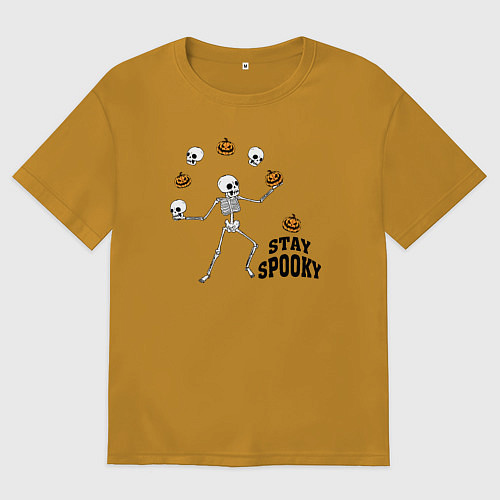 Мужская футболка оверсайз Stay spooky / Горчичный – фото 1