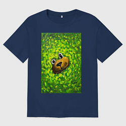 Футболка оверсайз мужская Мишка в яркой зелени, цвет: тёмно-синий