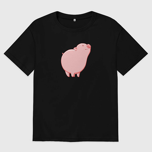 Мужская футболка оверсайз Мультяшная свинка мечтает / Черный – фото 1
