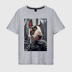 Мужская футболка оверсайз Dude bull terrier in New York - ai art