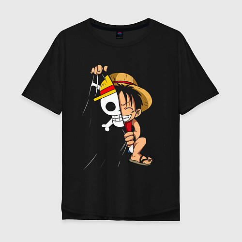 Мужская футболка оверсайз One Piece Луффи флаг / Черный – фото 1