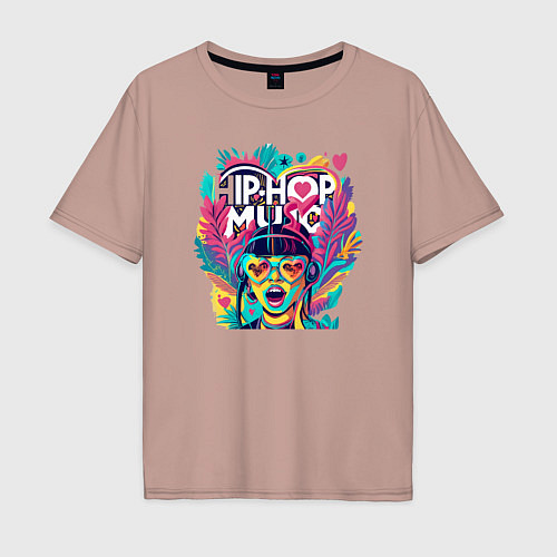 Мужская футболка оверсайз Hip-Hop music / Пыльно-розовый – фото 1