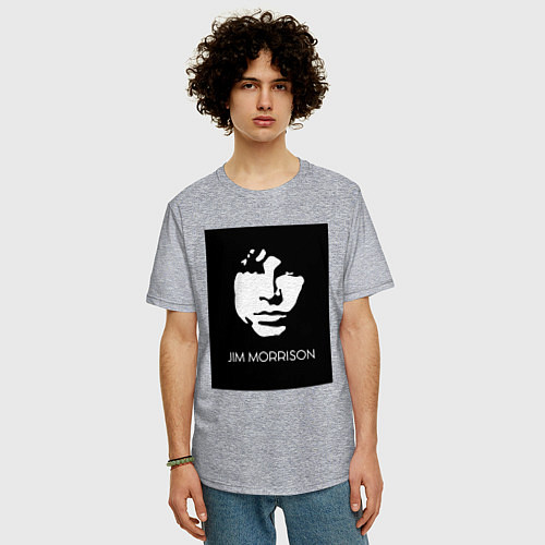 Мужская футболка оверсайз Jim Morrison in bw / Меланж – фото 3
