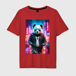 Мужская футболка оверсайз Панда в ночном Пекине - киберпанк - нейросеть