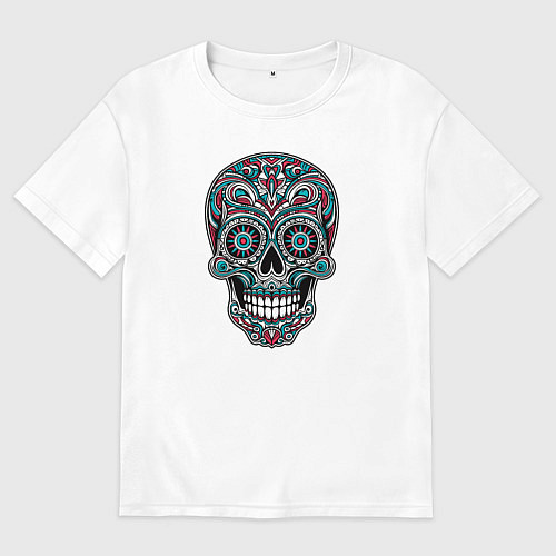 Мужская футболка оверсайз Череп мексиканский декоративный / Белый – фото 1