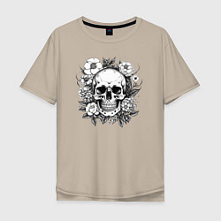Мужская футболка оверсайз Skull in flowers from napalm 696