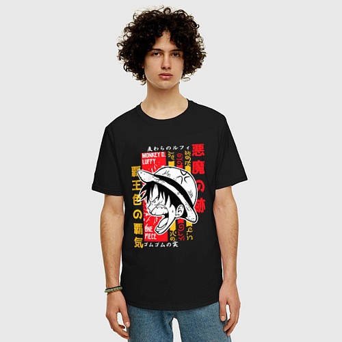 Мужская футболка оверсайз One Piece Луффи / Черный – фото 3