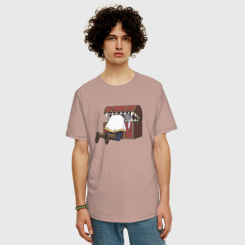 Мужская футболка оверсайз Фрирен застряла в сундуке мимике / Пыльно-розовый – фото 3