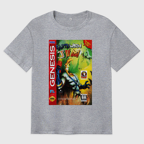 Мужская футболка оверсайз Earth worm jim cover / Меланж – фото 1