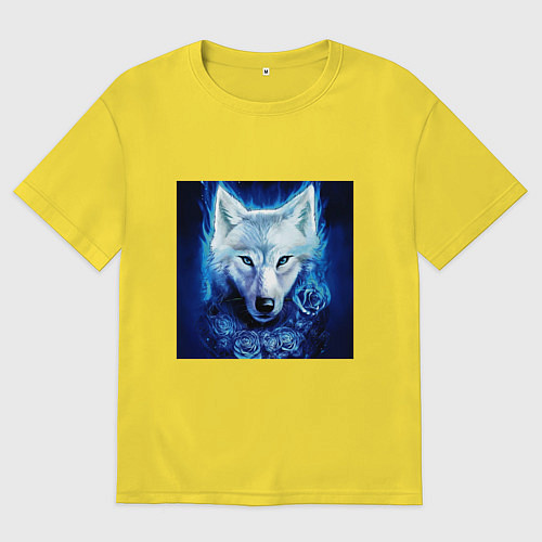 Мужская футболка оверсайз Белый wolf / Желтый – фото 1