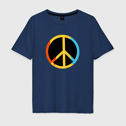 Мужская футболка оверсайз Хиппи знак разноцветный пацифик / Тёмно-синий – фото 1