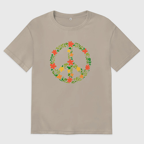 Мужская футболка оверсайз Хиппи Пацифик цветочный оранжево желтый / Миндальный – фото 1