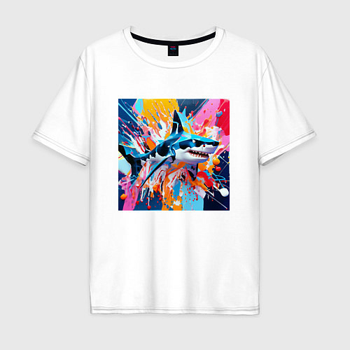 Мужская футболка оверсайз Акула в краске / Белый – фото 1