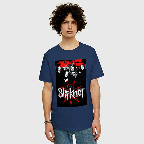 Мужская футболка оверсайз Slipknot - all / Тёмно-синий – фото 3