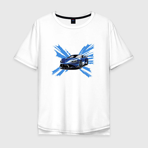 Мужская футболка оверсайз Синий спорткар / Белый – фото 1