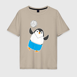Мужская футболка оверсайз Пингвин волейболист