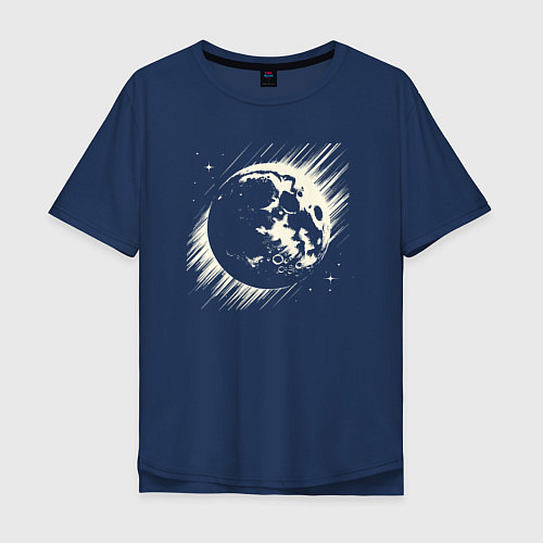 Мужская футболка оверсайз Луна в космосе / Тёмно-синий – фото 1