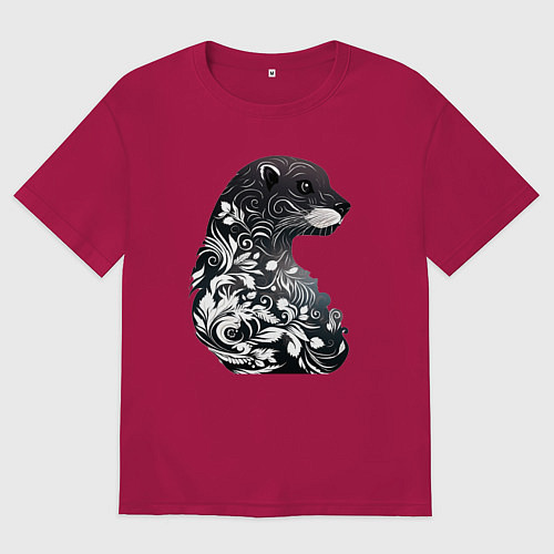 Мужская футболка оверсайз Цветочная выдра / Маджента – фото 1