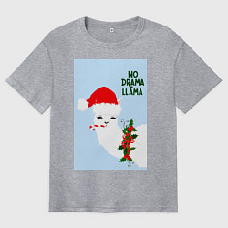 Футболка оверсайз мужская Лама Санта Клаус no drama llama, цвет: меланж