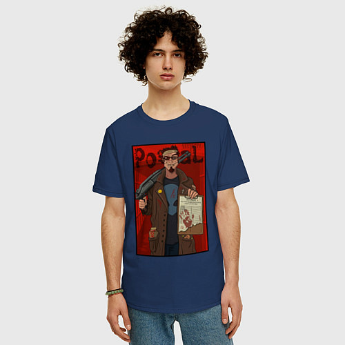Мужская футболка оверсайз Postal - petition / Тёмно-синий – фото 3
