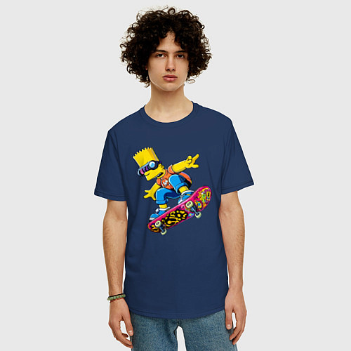 Мужская футболка оверсайз Bart Simpson on a skateboard - extreme / Тёмно-синий – фото 3