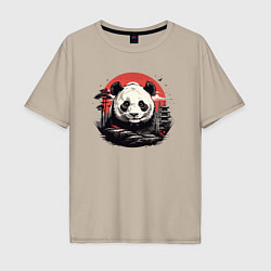 Мужская футболка оверсайз Панда с красным солнцем