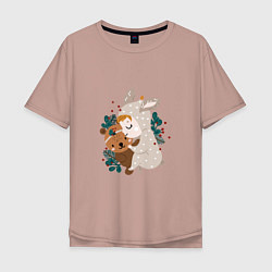 Мужская футболка оверсайз Малыш зайка с медвежонком