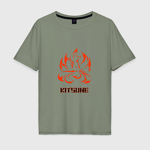 Мужская футболка оверсайз Огненная лисица-демон / Авокадо – фото 1