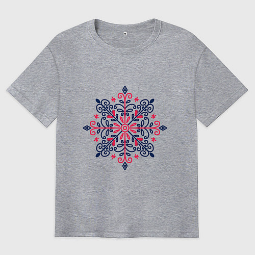 Мужская футболка оверсайз Снежинка красно черная / Меланж – фото 1