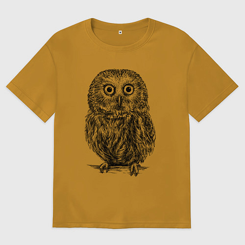 Мужская футболка оверсайз Сова гравюра / Горчичный – фото 1