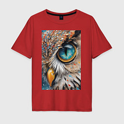Футболка оверсайз мужская Глаз совы - нейросеть, цвет: красный