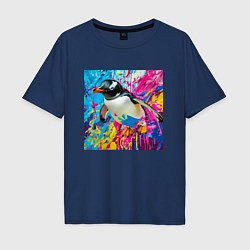 Мужская футболка оверсайз Плавающий в краске пингвин