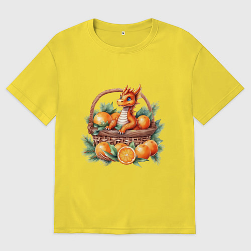 Мужская футболка оверсайз Оранжевый дракон 2024 как мандарин в корзинке / Желтый – фото 1