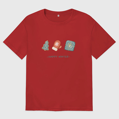 Мужская футболка оверсайз Happy winter and New Year / Красный – фото 1