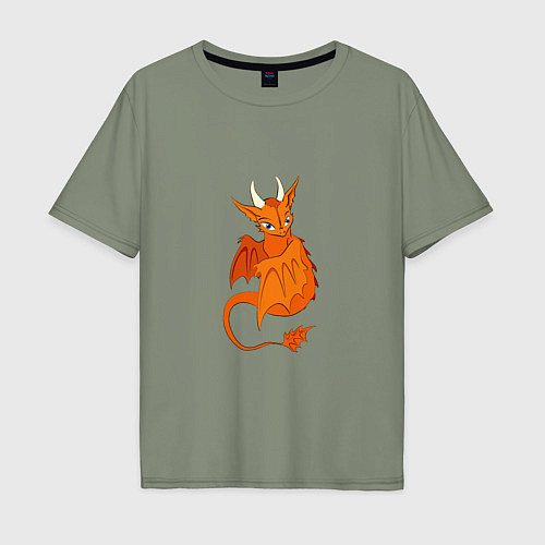 Мужская футболка оверсайз Оранжевый дракон / Авокадо – фото 1
