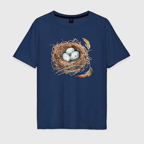 Мужская футболка оверсайз Гнездо с яйцами / Тёмно-синий – фото 1