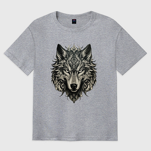 Мужская футболка оверсайз Племенной волк / Меланж – фото 1