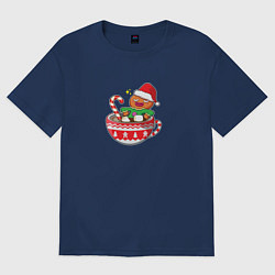 Футболка оверсайз мужская Новогодний пряня, цвет: тёмно-синий