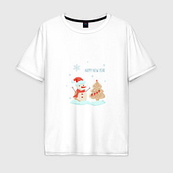 Мужская футболка оверсайз Снеговик с имбирной ёлкой