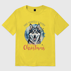 Футболка оверсайз мужская Christmas husky, цвет: желтый