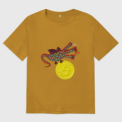 Футболка оверсайз мужская Дракон с монетой Биткойна, цвет: горчичный