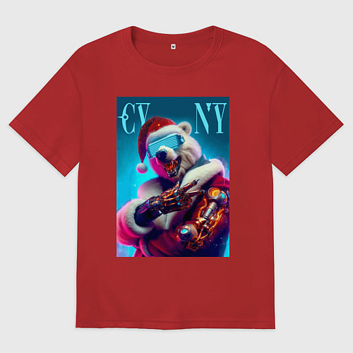 Мужская футболка оверсайз Cyber new year - bear ai art / Красный – фото 1